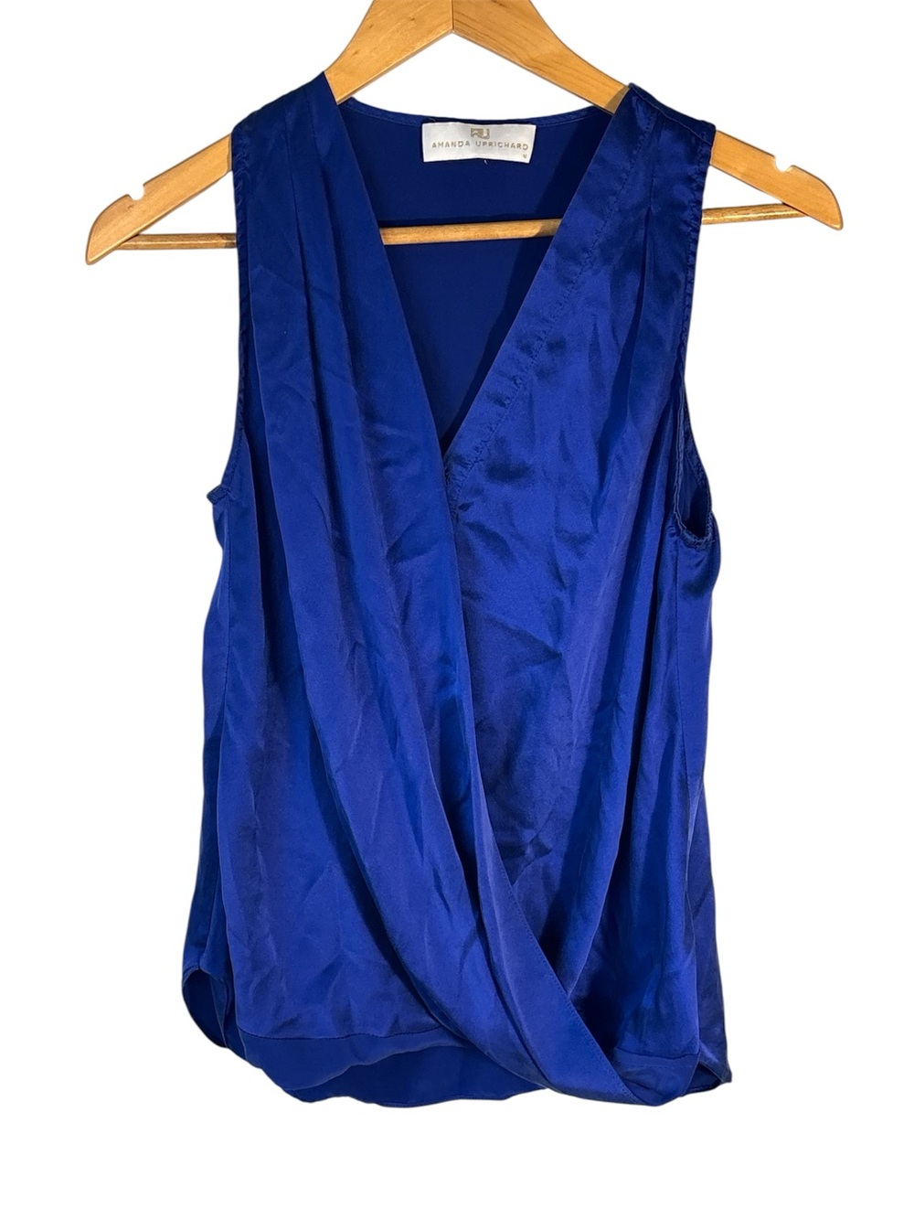 Amanda Uprichard 100% Silk Top Size M Cobalt Blue Sleeveless Flowy Draped Wrap